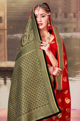 Beautiful Red Banarasi Art Silk Woven Saree