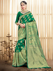 Beautiful Green Banarasi Art Silk Woven Saree 