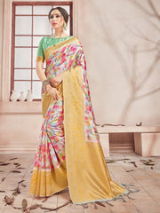 Stunning Multi Banarasi Art Silk Digital Print with woven border Saree 