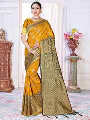Elegant Mustard Banarasi Art Silk Woven Saree 