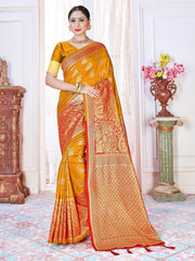Beautiful Orange Banarasi Art Silk Woven Saree 