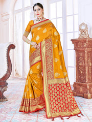 Elegant Mustard Banarasi Art Silk Woven Saree 