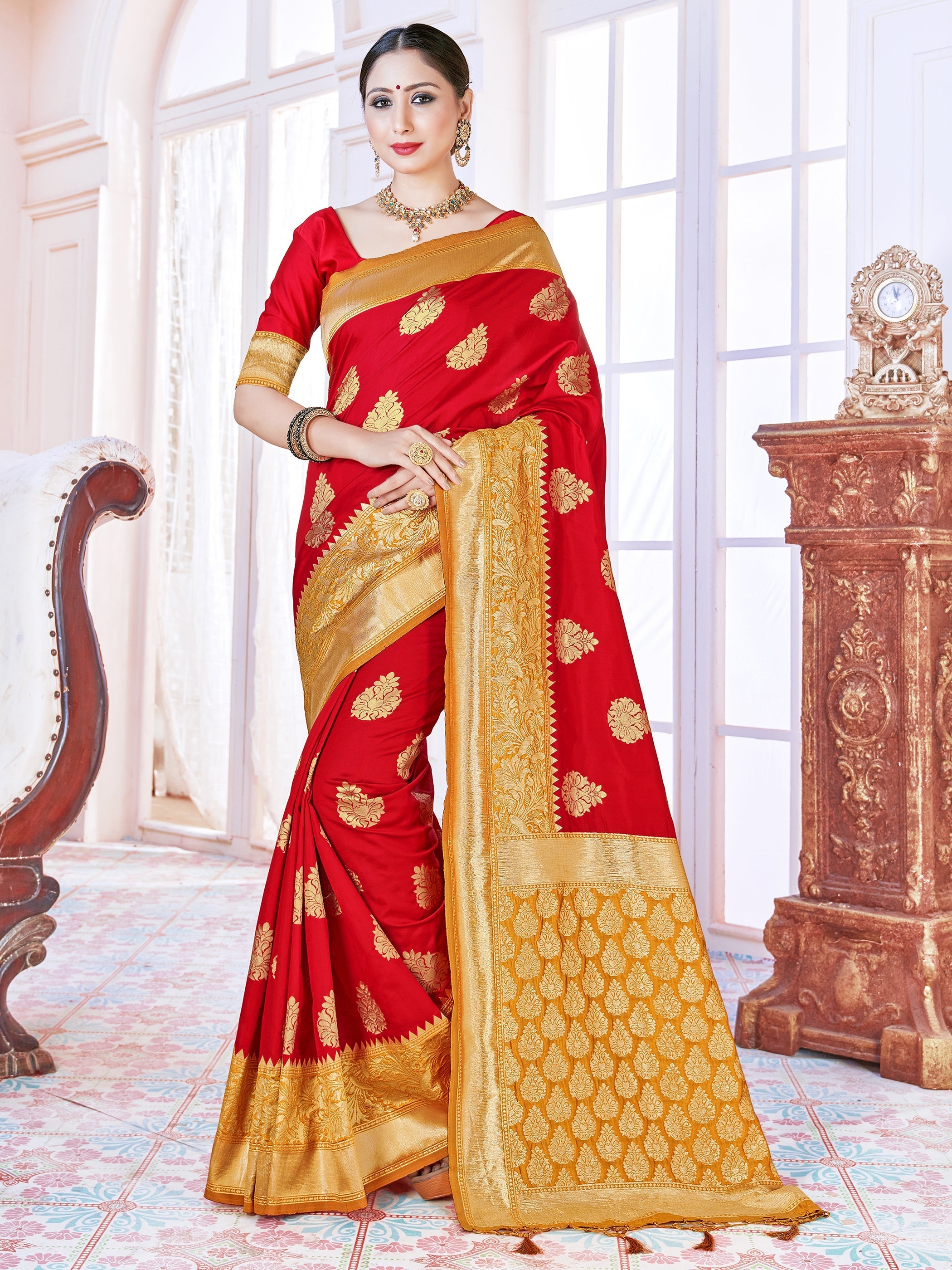 Elegant Red Banarasi Art Silk Woven Saree 