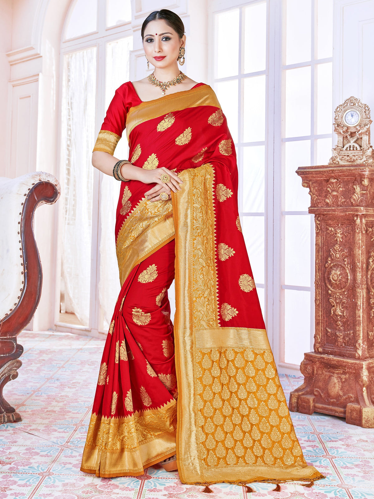 Elegant Red Banarasi Art Silk Woven Saree 