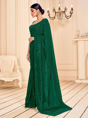 Elegant Green Faux Georgette Embroidered Saree