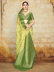 Elegant Olive Green Organza Silk Saree