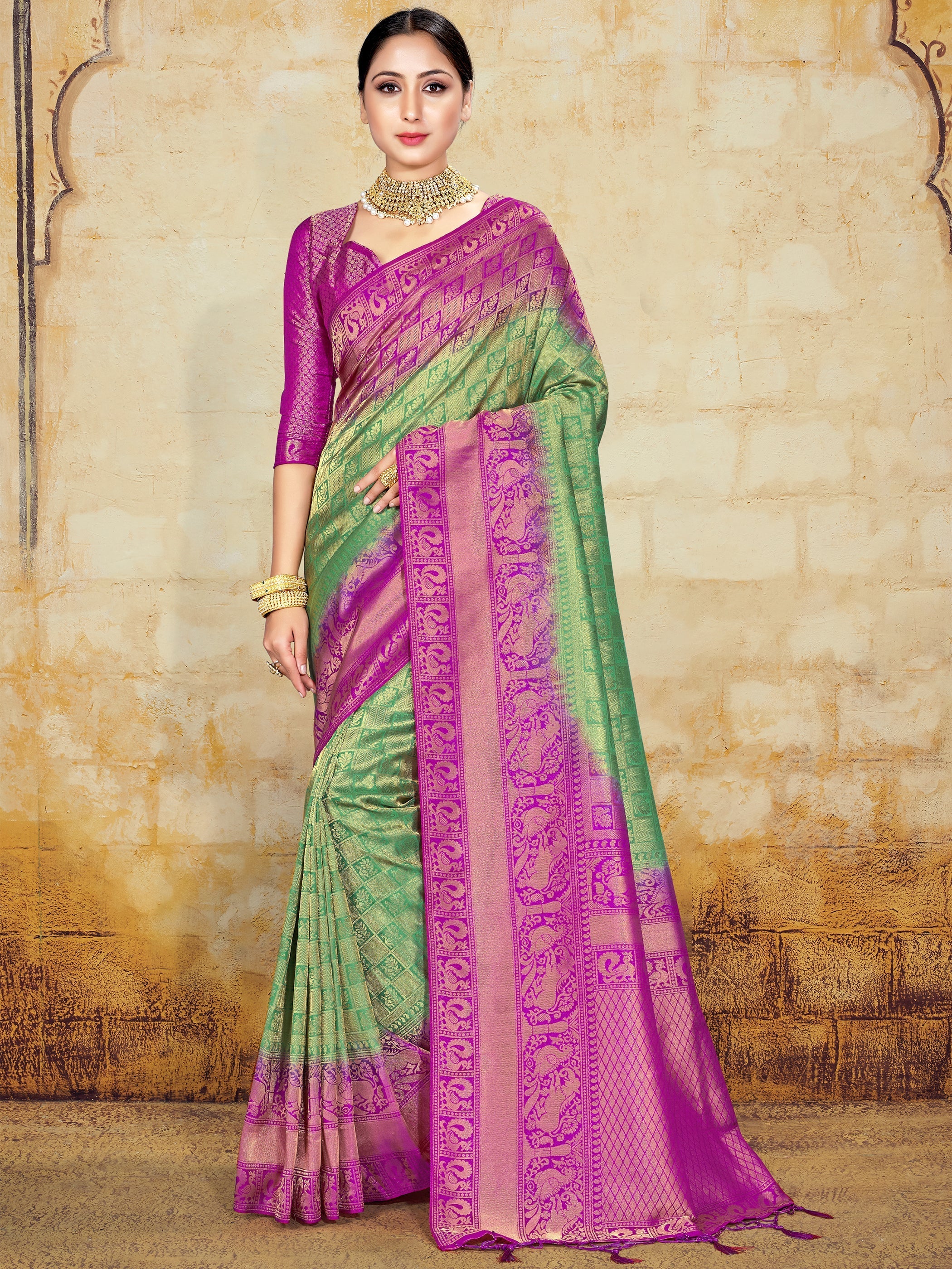 Stunning Green Banarasi Art Silk Woven Saree 