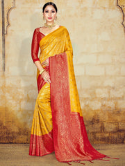 Stunning Yellow Banarasi Art Silk Woven Saree 
