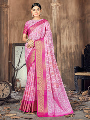 Beautiful Pink Cotton Silk Woven Saree 