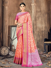 Elegant Orange Cotton-Silk Saree