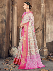 Elegant Beige Cotton-Silk Saree