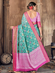 Teal Cotton-Silk Woven Saree