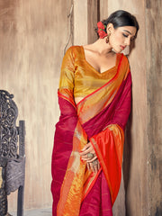 Elegant Red Cotton-Silk Woven Saree
