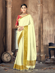Elegant Cream Cotton Silk Woven Saree with Woven Design