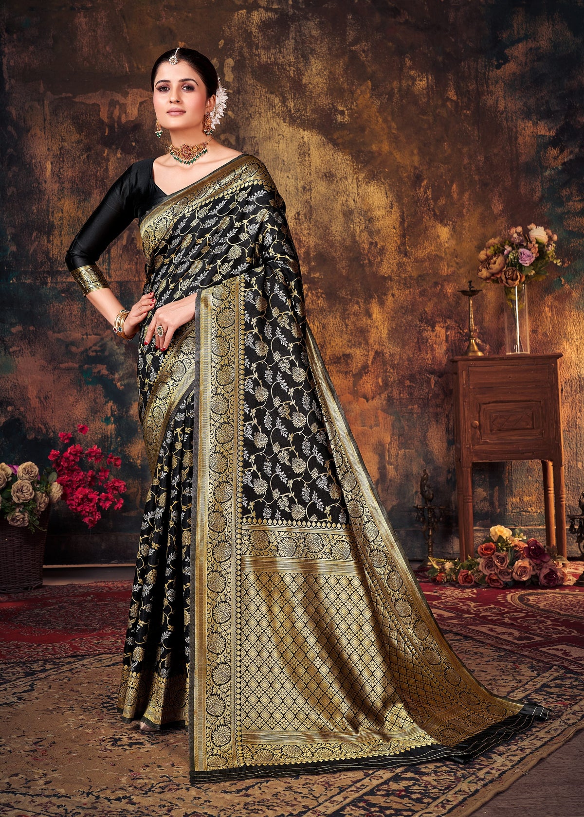 Elegant Black Art Silk Banarasi Saree