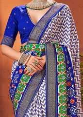 Elegant White Cotton-Silk Foil Printed Saree
