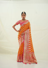 Orange Art Silk Woven Saree