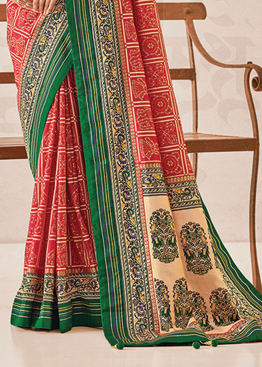 Red Cotton Silk Foil Print Saree-3309