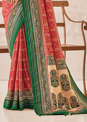 Red Cotton Silk Foil Print Saree-3309