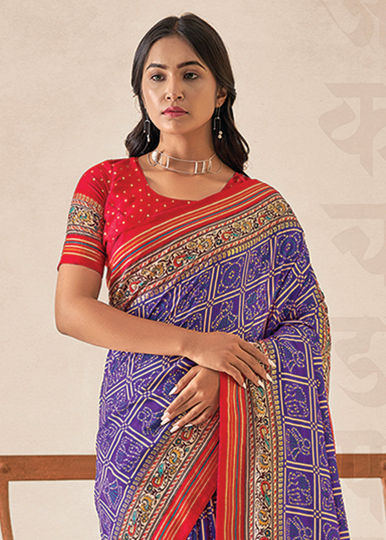 Purple Cotton Silk Foil Print Saree-3310