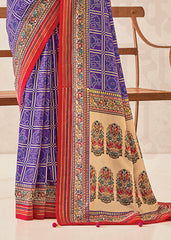 Elegant Purple Cotton-Silk Foil Print Saree