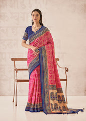 Elegant Pink Cotton-Silk Foil Print Saree