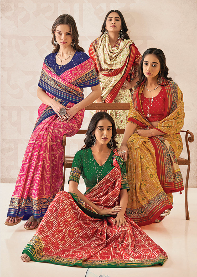 Pink Cotton Silk Foil Print Saree-3311