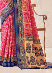 Elegant Pink Cotton-Silk Foil Print Saree