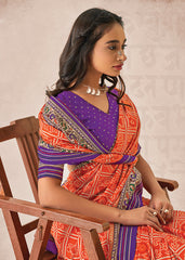 Orange Cotton-Silk Foil Print Saree