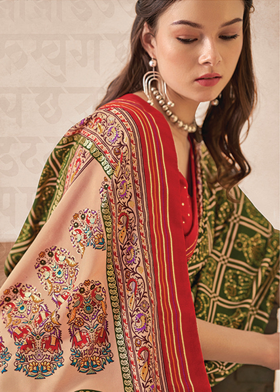 Green Cotton Silk Foil Print Saree-3315
