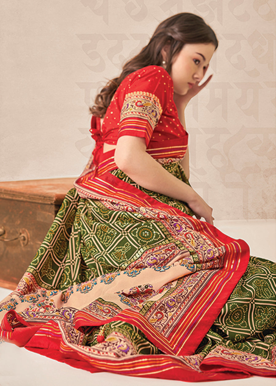 Green Cotton Silk Foil Print Saree-3315