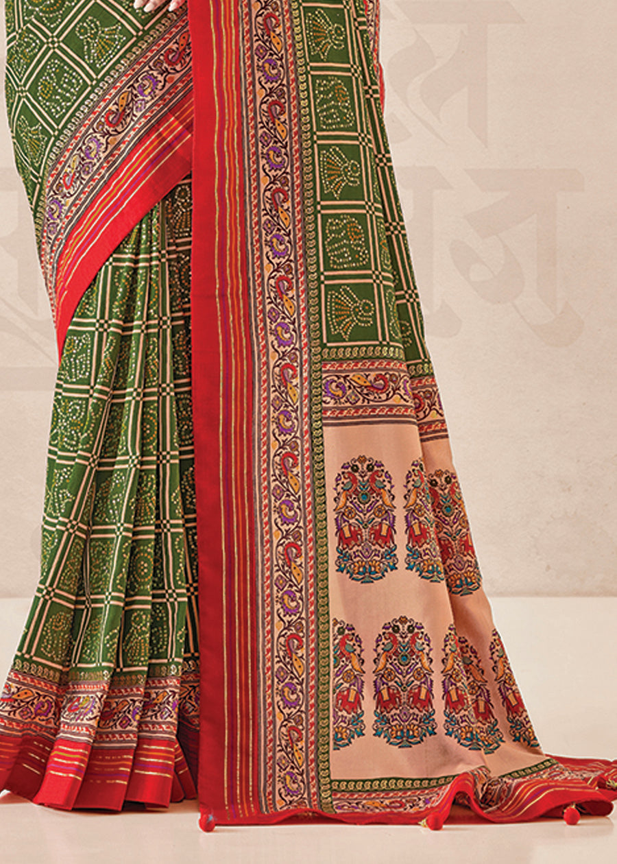Green Cotton Silk Foil Print Saree-3315