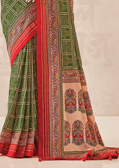 Elegant Green Cotton-Silk Foil Print Saree