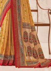 Yellow Cotton-Silk Foil Print Saree