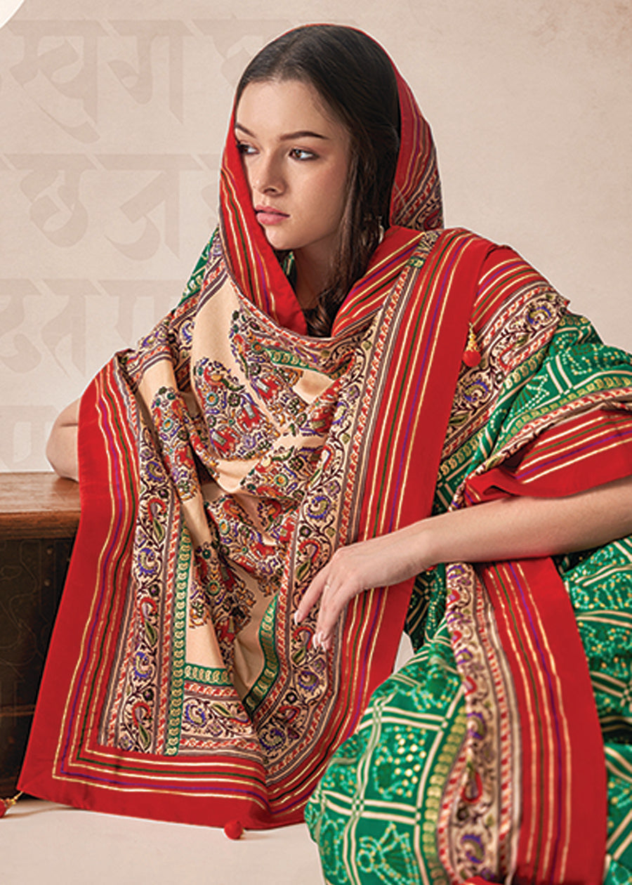 Green Cotton Silk Foil Print Saree-3318