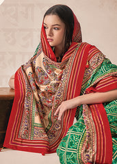 Green Cotton Silk Foil Print Saree-3318