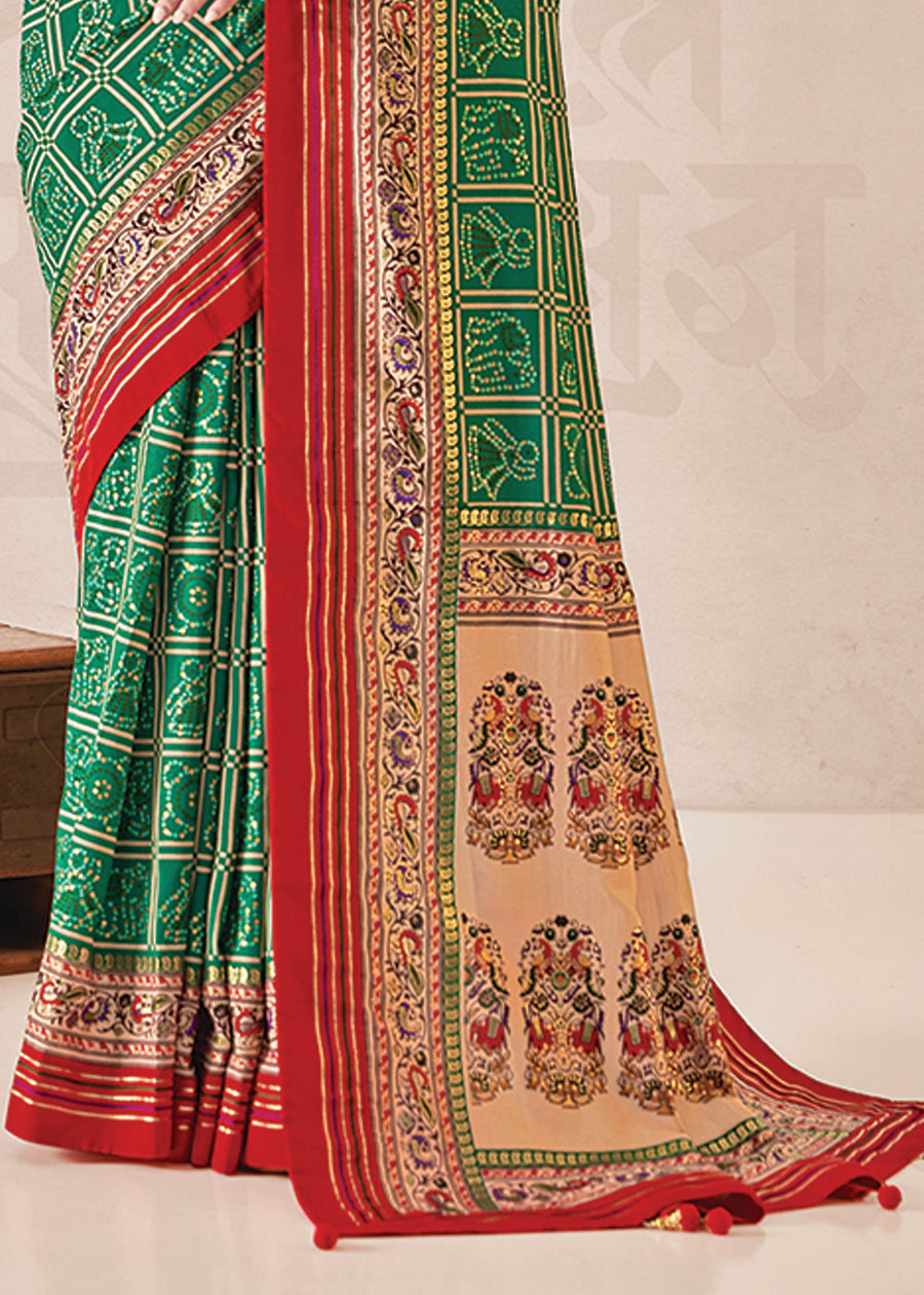 Green Cotton Silk Foil Print Saree-3318