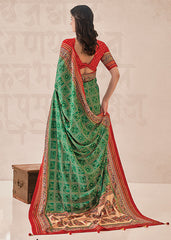 Elegant Green Cotton-Silk Foil Print Saree