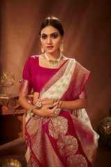 Elegant Cream Organza Saree