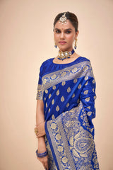 Elegant Blue Art Silk Banarasi Saree