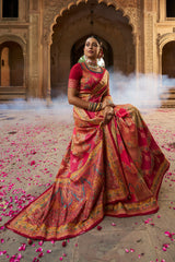 Elegant Red Cotton-Silk Woven Saree