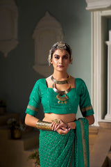 Elegant Green Chiffon Paisley Print Saree