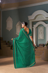 Elegant Green Chiffon Paisley Print Saree