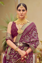 Elegant Purple Cotton-Silk Chevron Saree