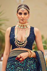 Elegant Blue Cotton-Silk Chevron Print Saree