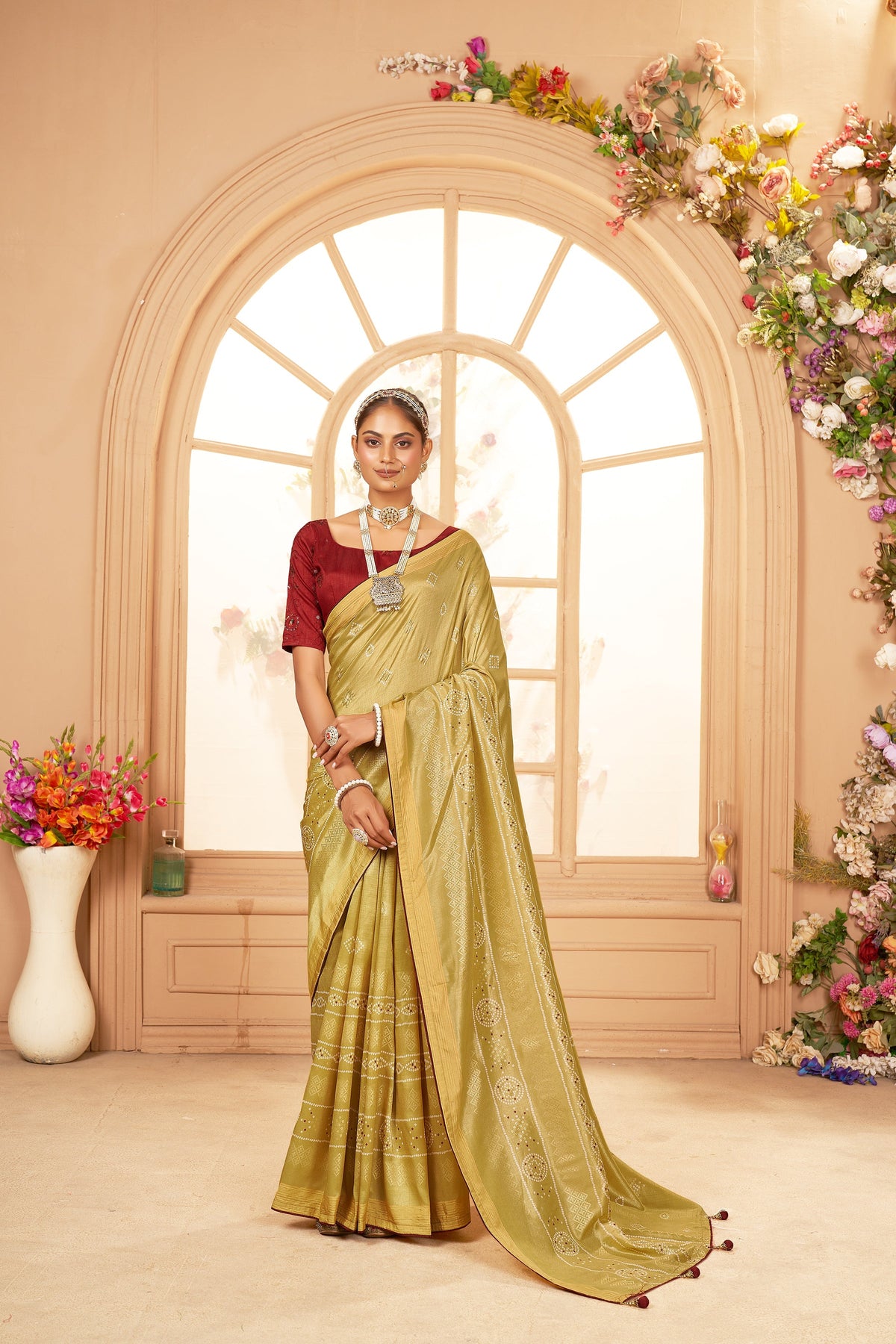  Copper Cotton Silk Bandhani Print Saree 