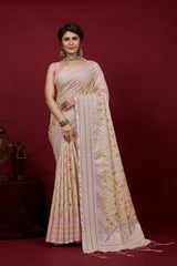 Shop Elegant Pink Cotton Silk Chickankari Embroidery Cut Work Saree 