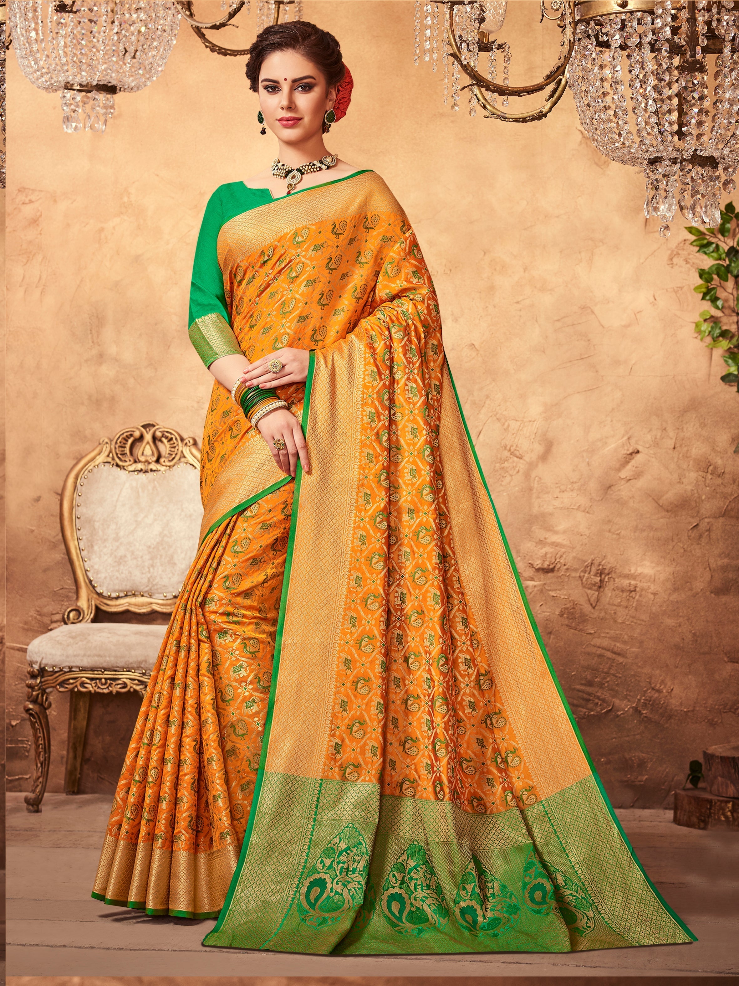  Orange Patola Silk Woven Saree 