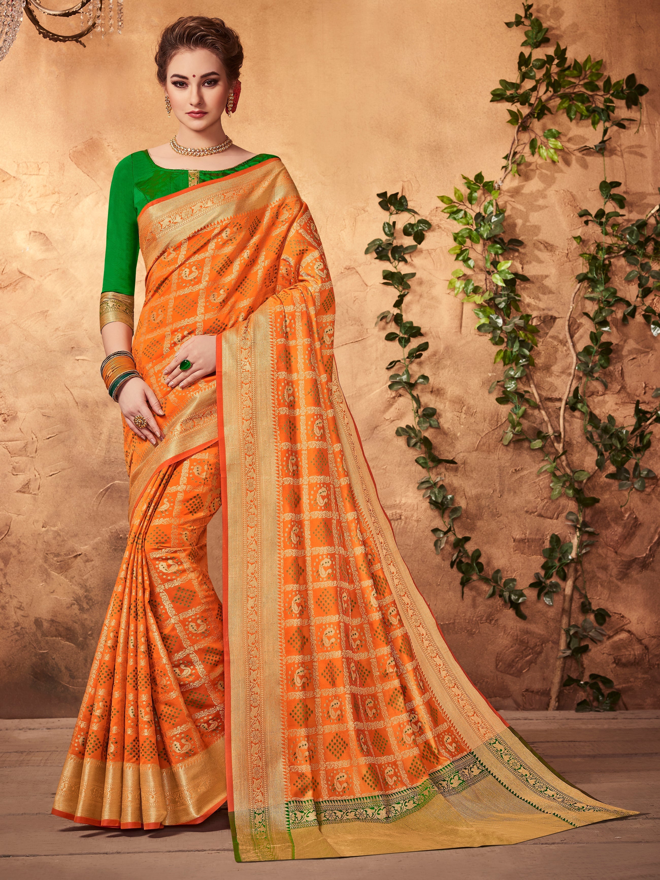 Shop Elegant Orange Patola Silk Woven Saree 