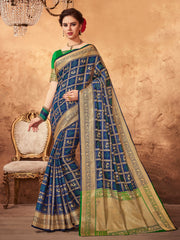 Shop Elegant Blue Patola Silk Woven Saree 
